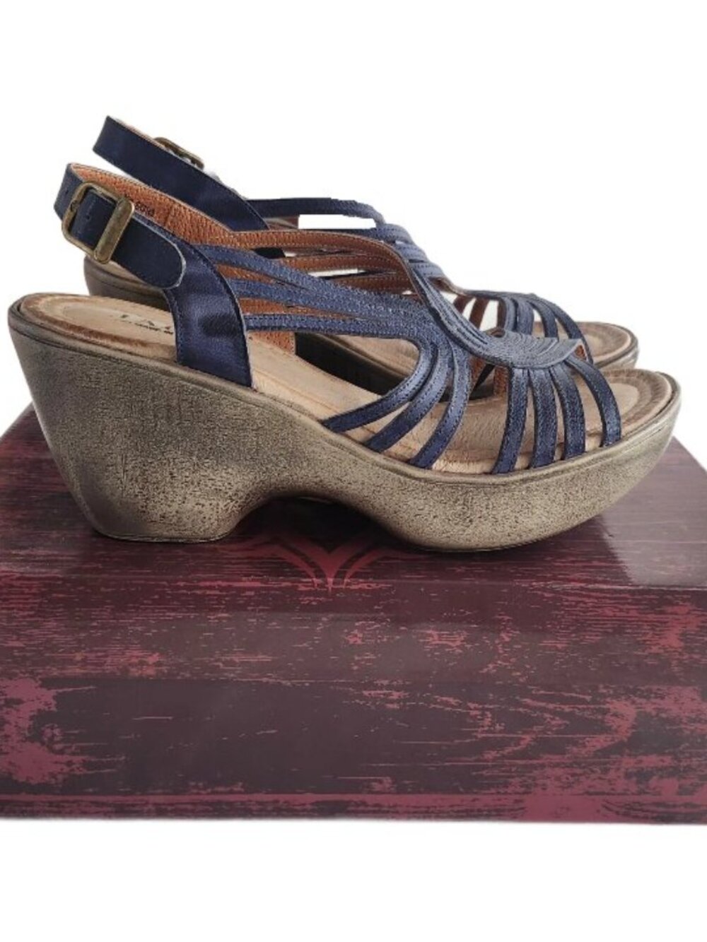 Jafa Leather Strappy Sandals Open Toe Blue Blueberry Womens Size 38 Euro 7.5 US - Picture 3 of 6